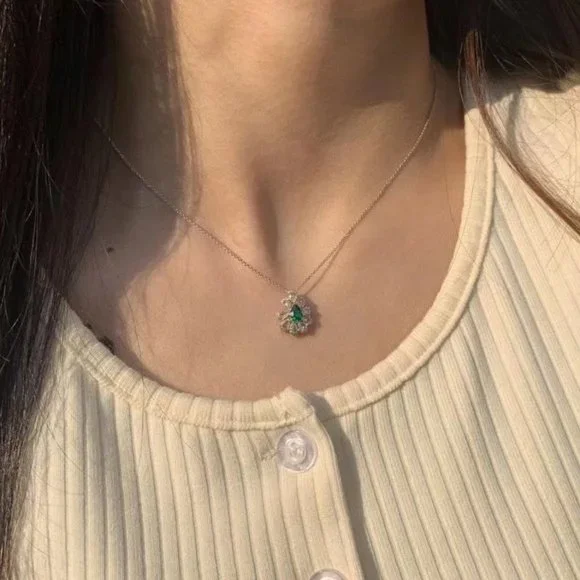 💎New Trendy CZ Silver Color Green Pendant Necklace, GPMB1396 - Picture 3 of 4